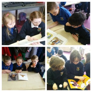 5th class helping 1st Class on World Book Day
